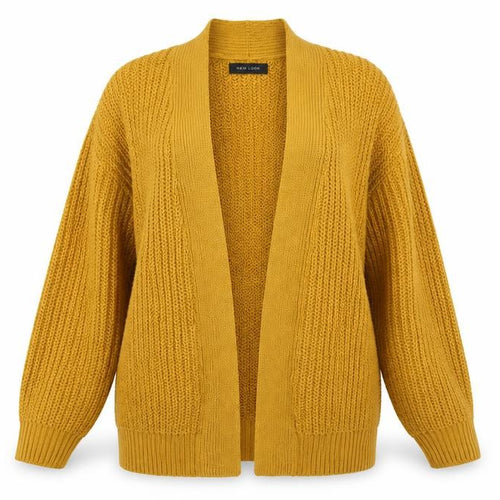 New Look Women Yellow M Chunky Knit Open Balloon Sleeve Cardigan