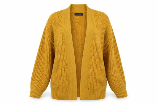New Look Women Yellow M Chunky Knit Open Balloon Sleeve Cardigan
