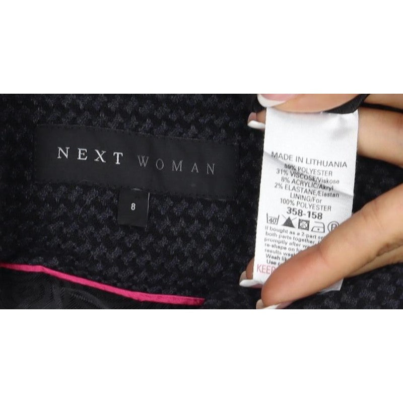 Next Woman Black Houndstooth Blazer Jacket UK 8 Single-Breasted