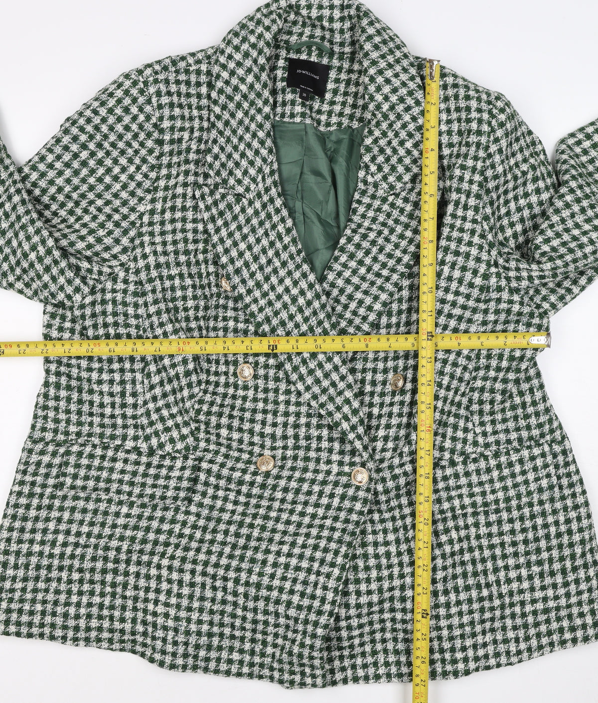 JD Williams Women’s Green Check Bouclé Blazer Size 20 Double-Breasted