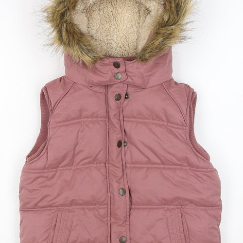 FatFace Girls Pink 8-9 Years Hooded Padded Faux Fur Waistcoat Gilet
