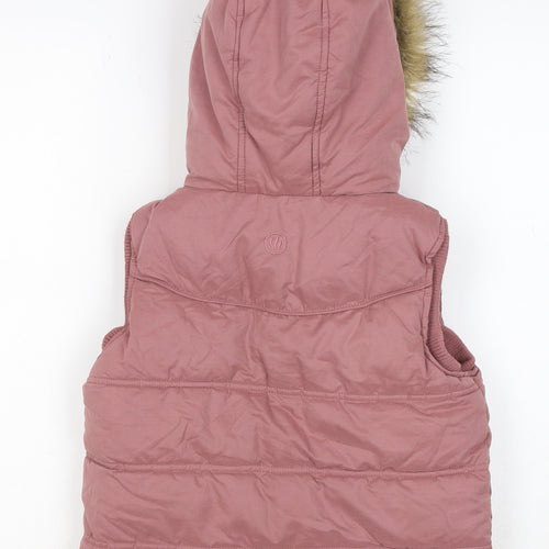 FatFace Girls Pink 8-9 Years Hooded Padded Faux Fur Waistcoat Gilet