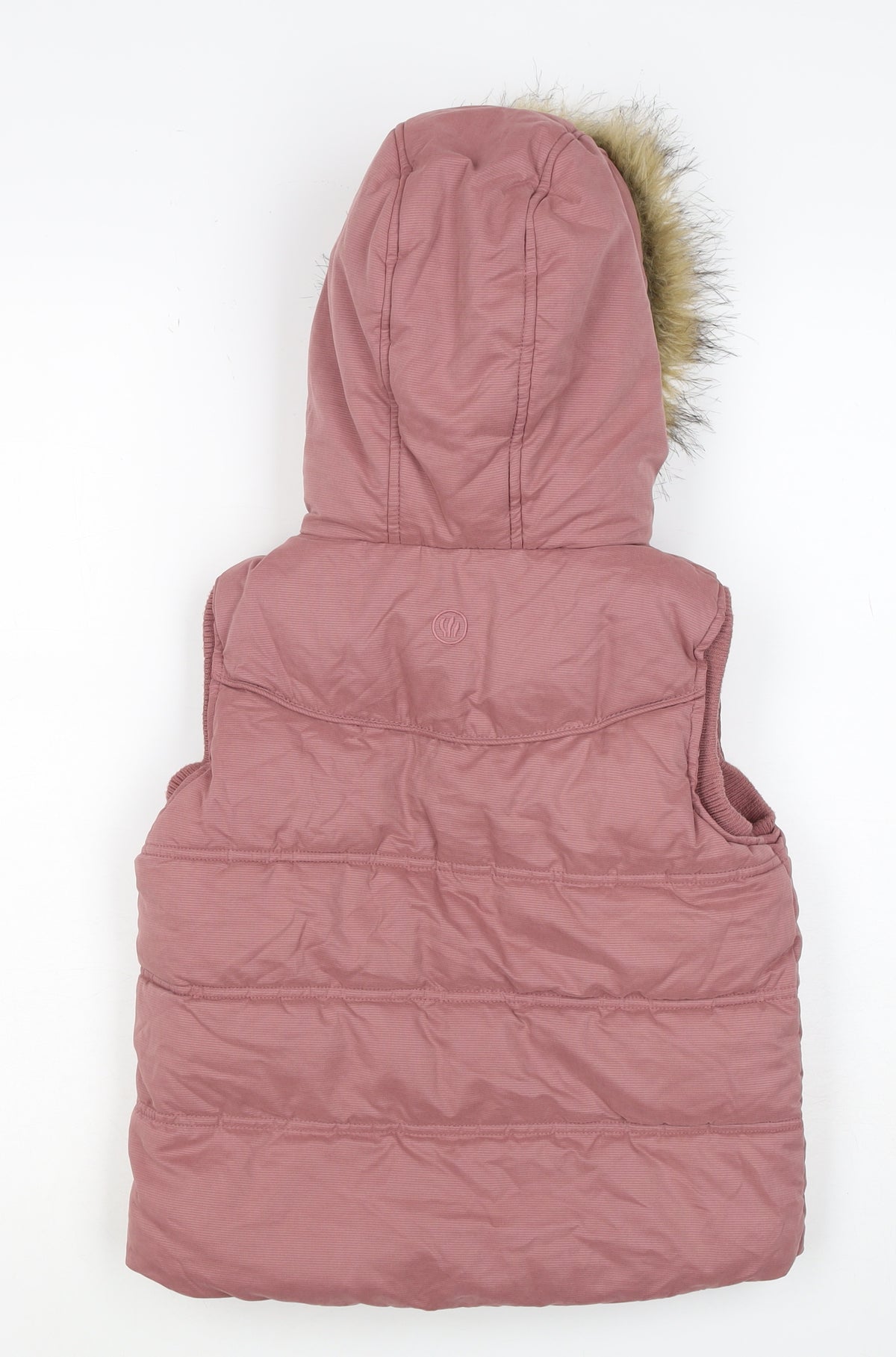 FatFace Girls Pink 8-9 Years Hooded Padded Faux Fur Waistcoat Gilet