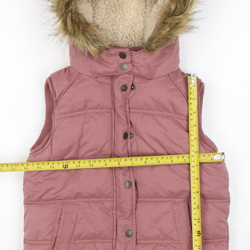 FatFace Girls Pink 8-9 Years Hooded Padded Faux Fur Waistcoat Gilet