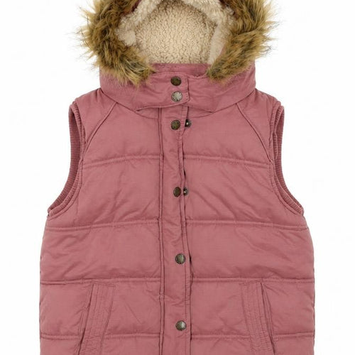 FatFace Girls Pink 8-9 Years Hooded Padded Faux Fur Waistcoat Gilet