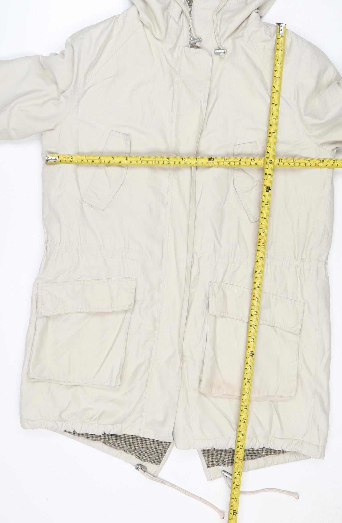 Hobbs Women Ivory UK 12 Hooded Cotton Blend Parka Jacket