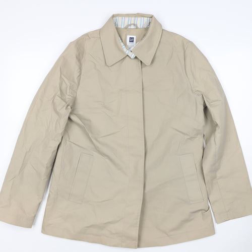 GAP Women Beige L Mid-Length Cotton Collared Coat Jacket