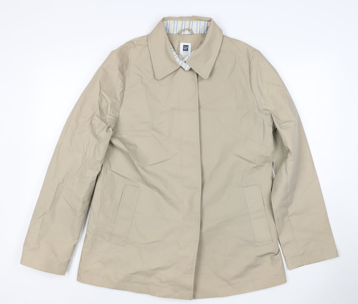 GAP Women Beige L Mid-Length Cotton Collared Coat Jacket