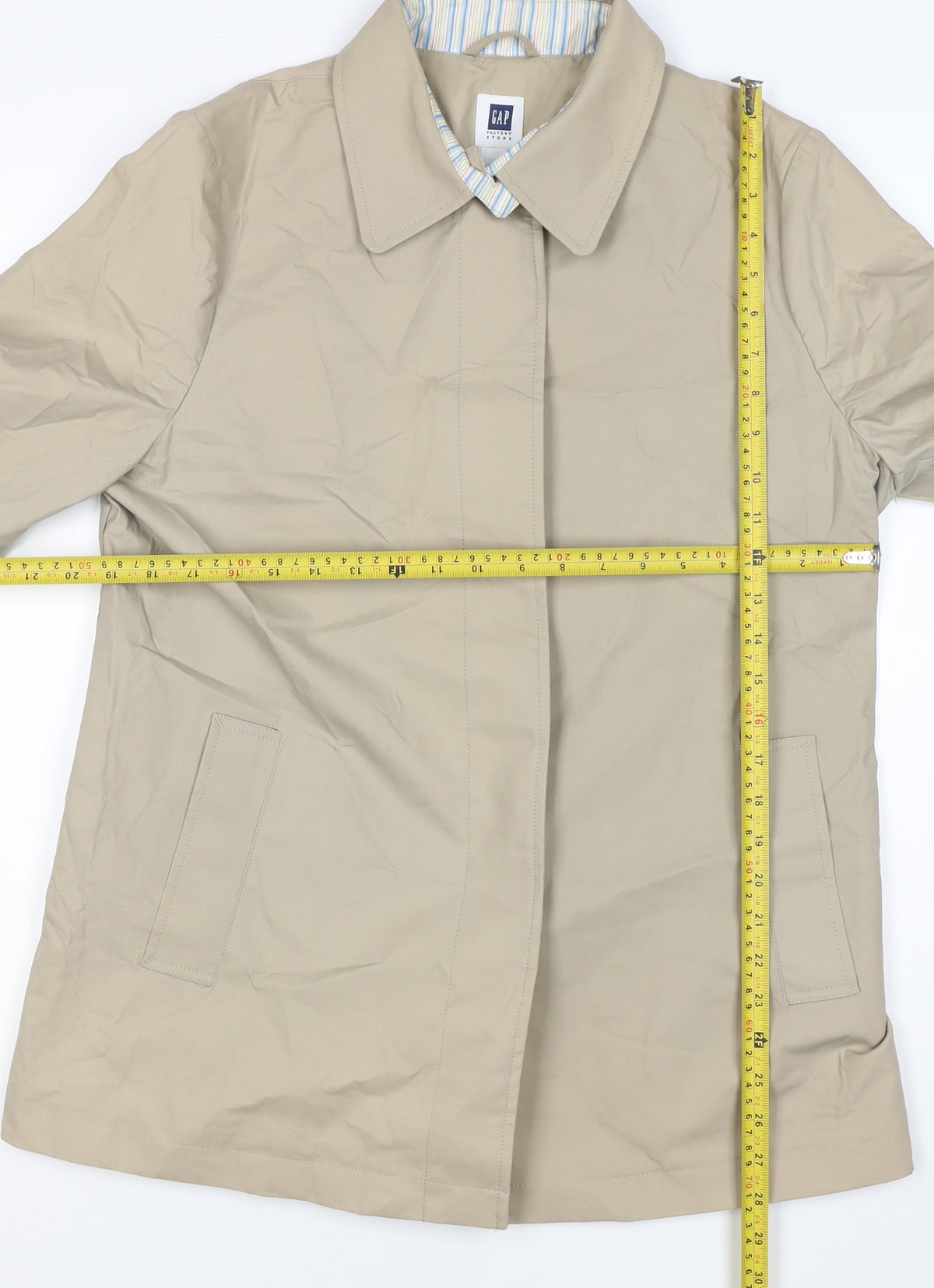 GAP Women Beige L Mid-Length Cotton Collared Coat Jacket