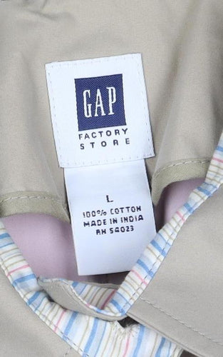 GAP Women Beige L Mid-Length Cotton Collared Coat Jacket