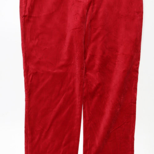 Marks & Spencer Women's Red Velvet Straight Trousers UK 12 Regular