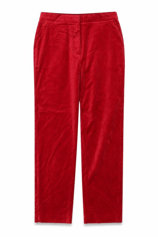 Marks & Spencer Women's Red Velvet Straight Trousers UK 12 Regular