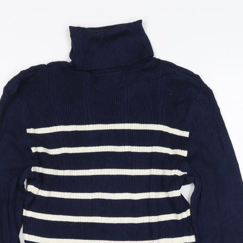 Marks & Spencer Women Blue Stripe Roll Neck Rib Knit Jumper UK 12