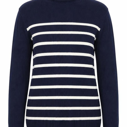 Marks & Spencer Women Blue Stripe Roll Neck Rib Knit Jumper UK 12