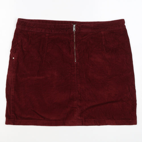 Dorothy Perkins Women Red UK 14 Corduroy Mini Pencil Skirt Zip