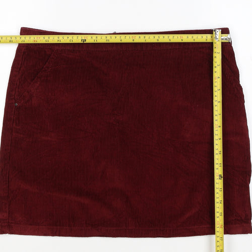 Dorothy Perkins Women Red UK 14 Corduroy Mini Pencil Skirt Zip