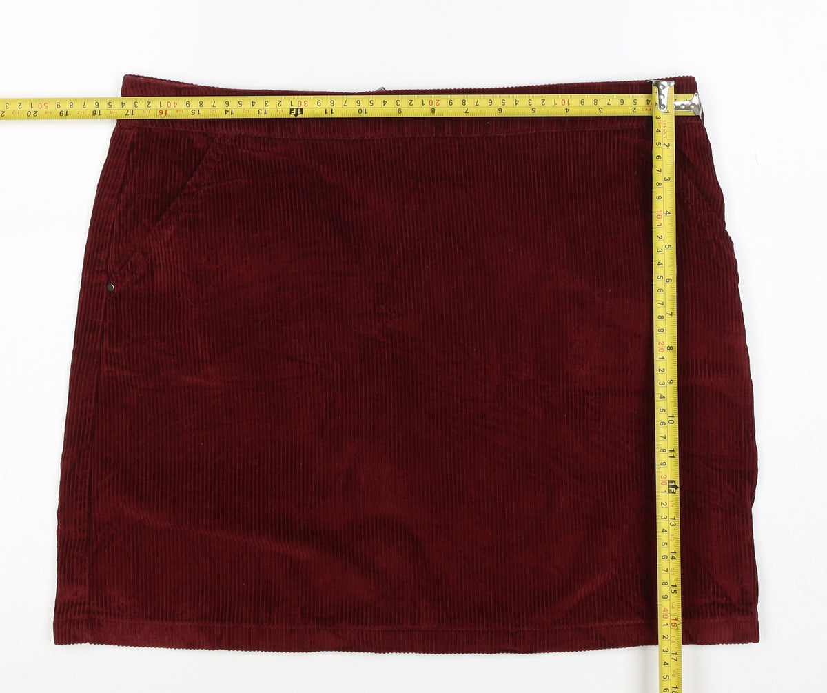 Dorothy Perkins Women Red UK 14 Corduroy Mini Pencil Skirt Zip