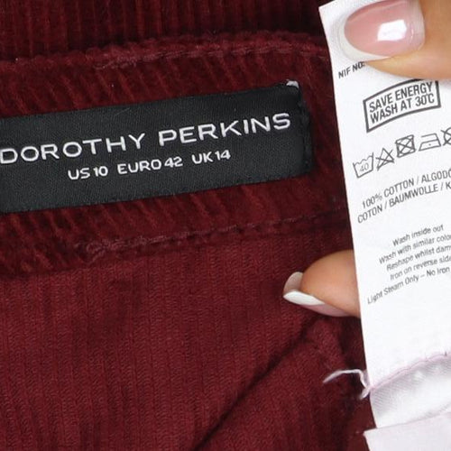 Dorothy Perkins Women Red UK 14 Corduroy Mini Pencil Skirt Zip
