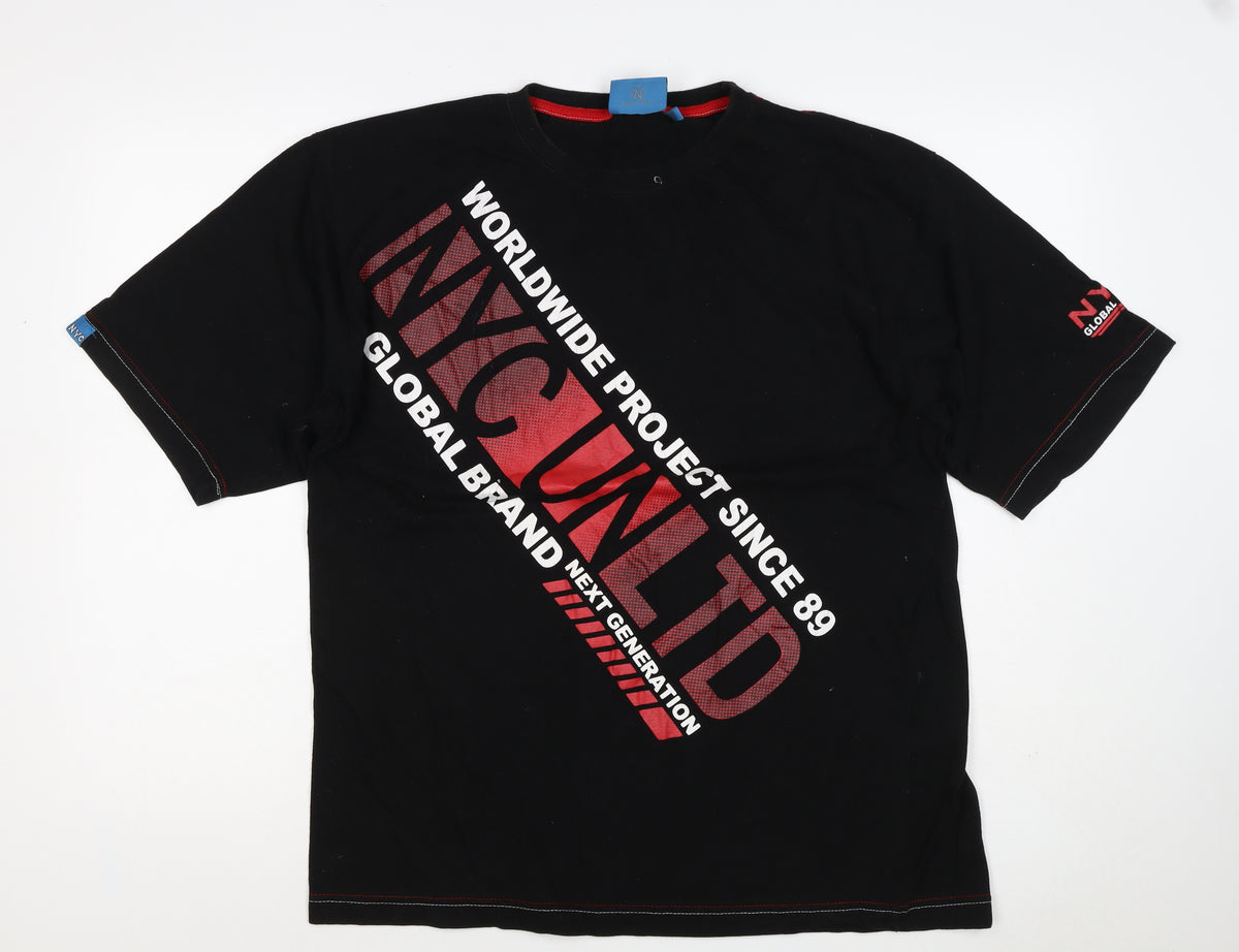NYC United Men’s Black XL Graphic Print Cotton Crew Neck T-Shirt