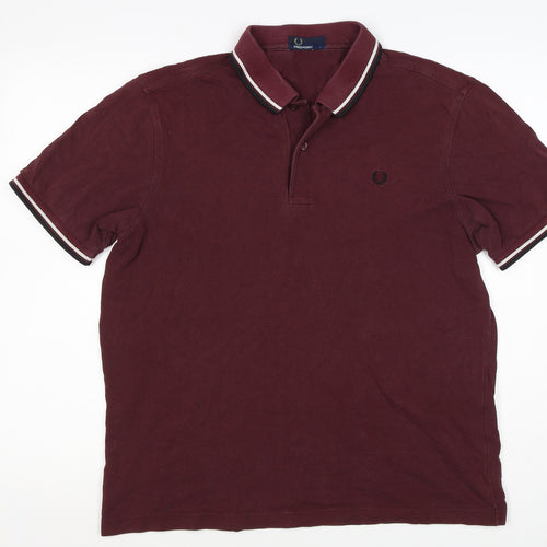 Fred Perry Men’s Burgundy L Cotton Piqué Tipped Short Sleeve Polo Shirt