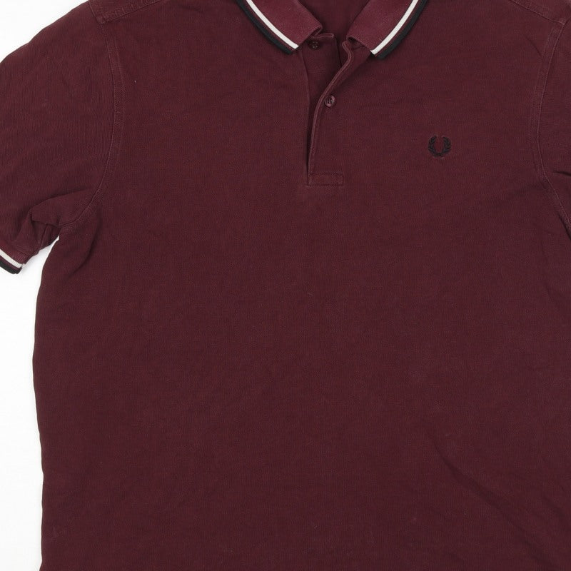 Fred Perry Men’s Burgundy L Cotton Piqué Tipped Short Sleeve Polo Shirt