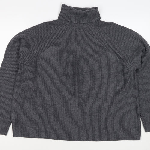M&S Autograph Unisex Dark Grey L Roll Neck Rib Knit Jumper