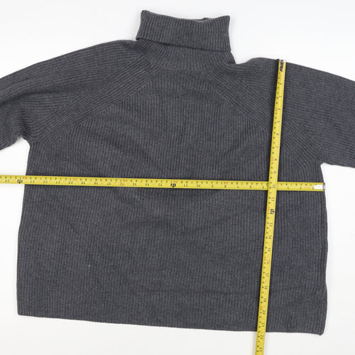 M&S Autograph Unisex Dark Grey L Roll Neck Rib Knit Jumper