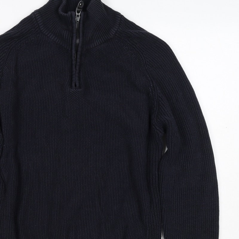 Next Men’s Blue M 1/4 Zip High Neck Chunky Knit Cotton Jumper