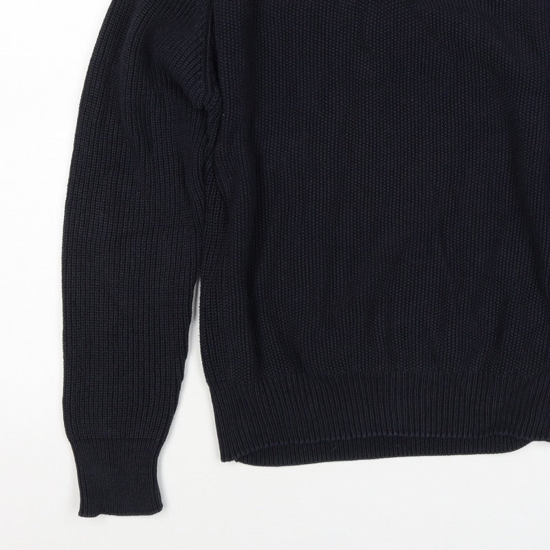 Next Men’s Blue M 1/4 Zip High Neck Chunky Knit Cotton Jumper