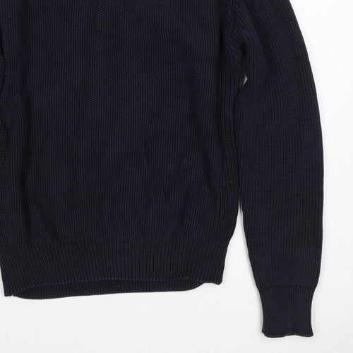 Next Men’s Blue M 1/4 Zip High Neck Chunky Knit Cotton Jumper