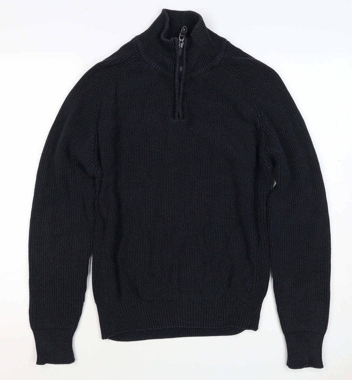 Next Men’s Blue M 1/4 Zip High Neck Chunky Knit Cotton Jumper
