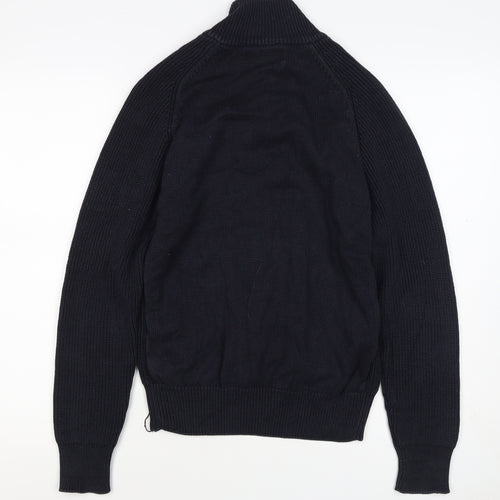 Next Men’s Blue M 1/4 Zip High Neck Chunky Knit Cotton Jumper