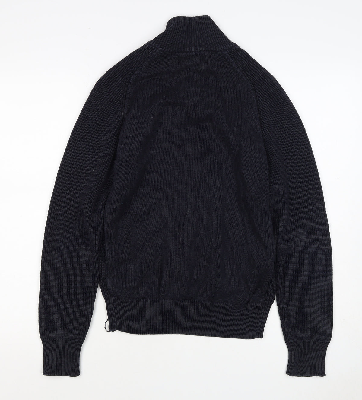 Next Men’s Blue M 1/4 Zip High Neck Chunky Knit Cotton Jumper