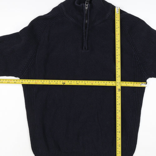 Next Men’s Blue M 1/4 Zip High Neck Chunky Knit Cotton Jumper