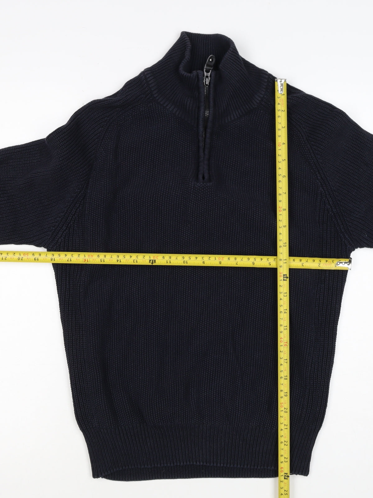 Next Men’s Blue M 1/4 Zip High Neck Chunky Knit Cotton Jumper