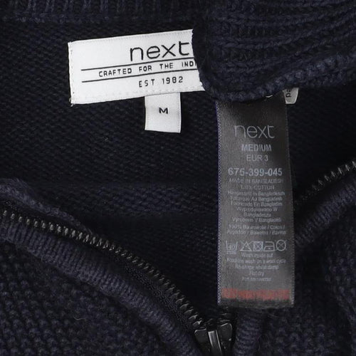Next Men’s Blue M 1/4 Zip High Neck Chunky Knit Cotton Jumper