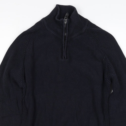 Next Men’s Blue M 1/4 Zip High Neck Chunky Knit Cotton Jumper