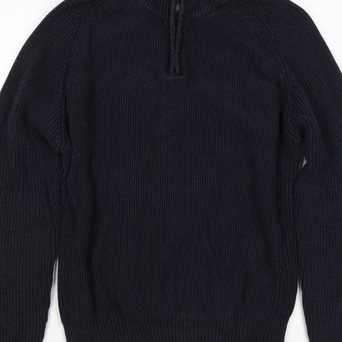Next Men’s Blue M 1/4 Zip High Neck Chunky Knit Cotton Jumper