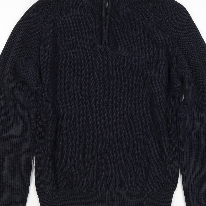 Next Men’s Blue M 1/4 Zip High Neck Chunky Knit Cotton Jumper