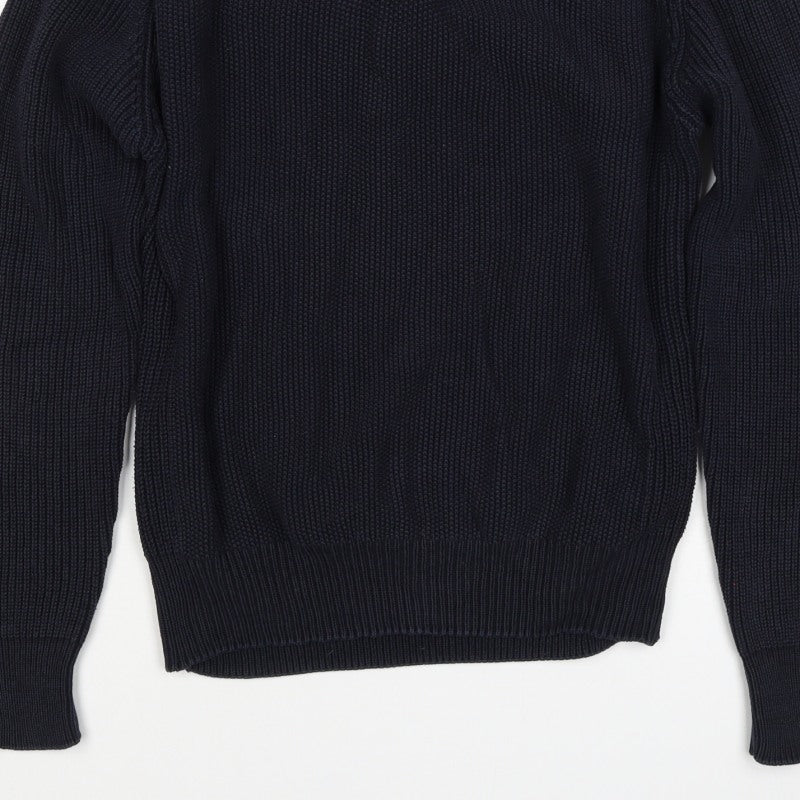 Next Men’s Blue M 1/4 Zip High Neck Chunky Knit Cotton Jumper