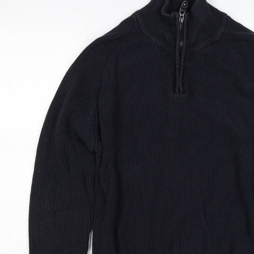 Next Men’s Blue M 1/4 Zip High Neck Chunky Knit Cotton Jumper
