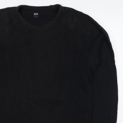 UNIQLO Men Black M Crew Neck Pullover Cotton Sweatshirt Classic
