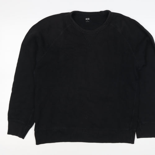 UNIQLO Men Black M Crew Neck Pullover Cotton Sweatshirt Classic