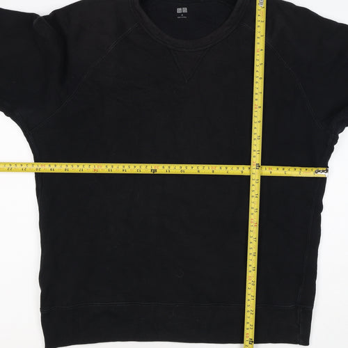 UNIQLO Men Black M Crew Neck Pullover Cotton Sweatshirt Classic