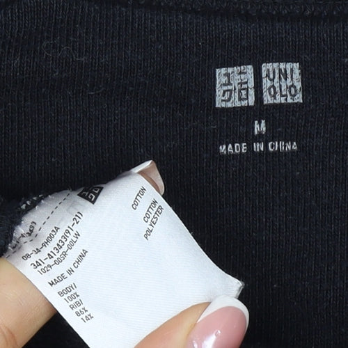 UNIQLO Men Black M Crew Neck Pullover Cotton Sweatshirt Classic