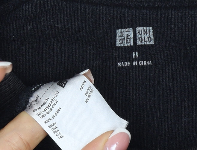 UNIQLO Men Black M Crew Neck Pullover Cotton Sweatshirt Classic