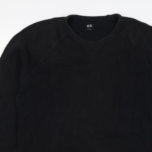 UNIQLO Men Black M Crew Neck Pullover Cotton Sweatshirt Classic