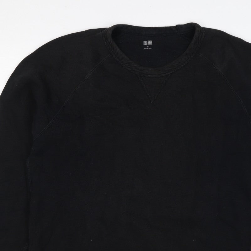 UNIQLO Men Black M Crew Neck Pullover Cotton Sweatshirt Classic