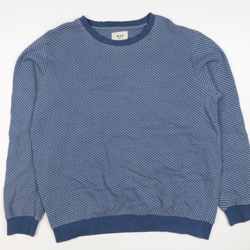 Wax London Men’s Blue M Geometric Knit Crew Neck Pullover Sweatshirt