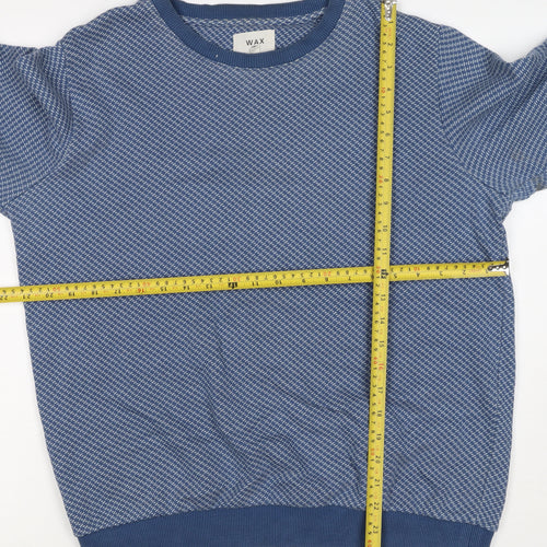 Wax London Men’s Blue M Geometric Knit Crew Neck Pullover Sweatshirt